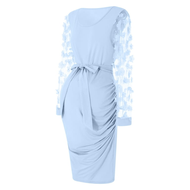 blue maternity midi dress Angel Maternity Annabella Knit Maternity Midi Dress in Mid Blue main image 1