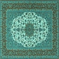 thumbnail image 1 of Ahgly Company Indoor Square Medallion Turquoise Blue Traditional Area Rugs, 7' Square, 1 of 4