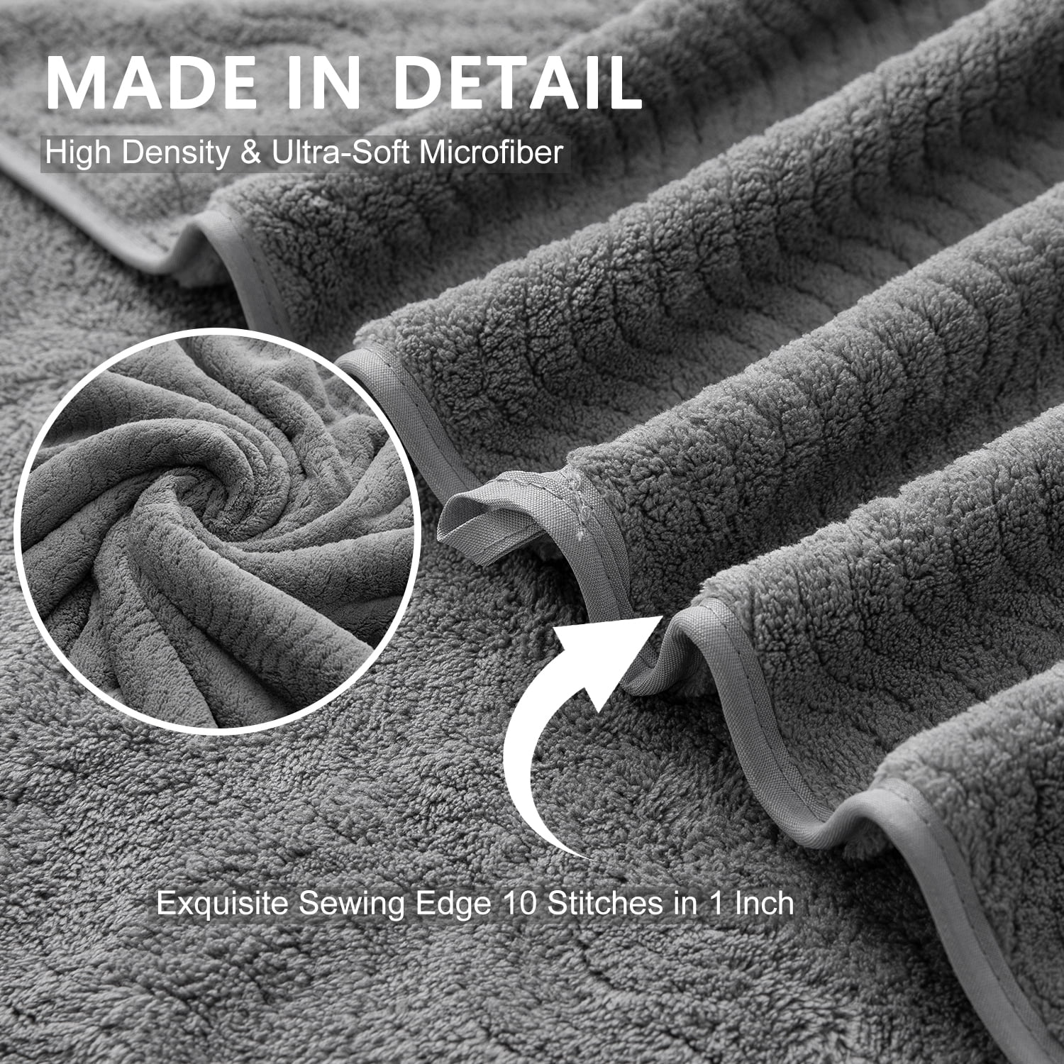Covina Home 8 Pcs Bath Towel Set Dark Gray Microfiber Bathroom Towel Set Ultra Soft Plush Oversized Towels Adult Luxury Bath Sheet