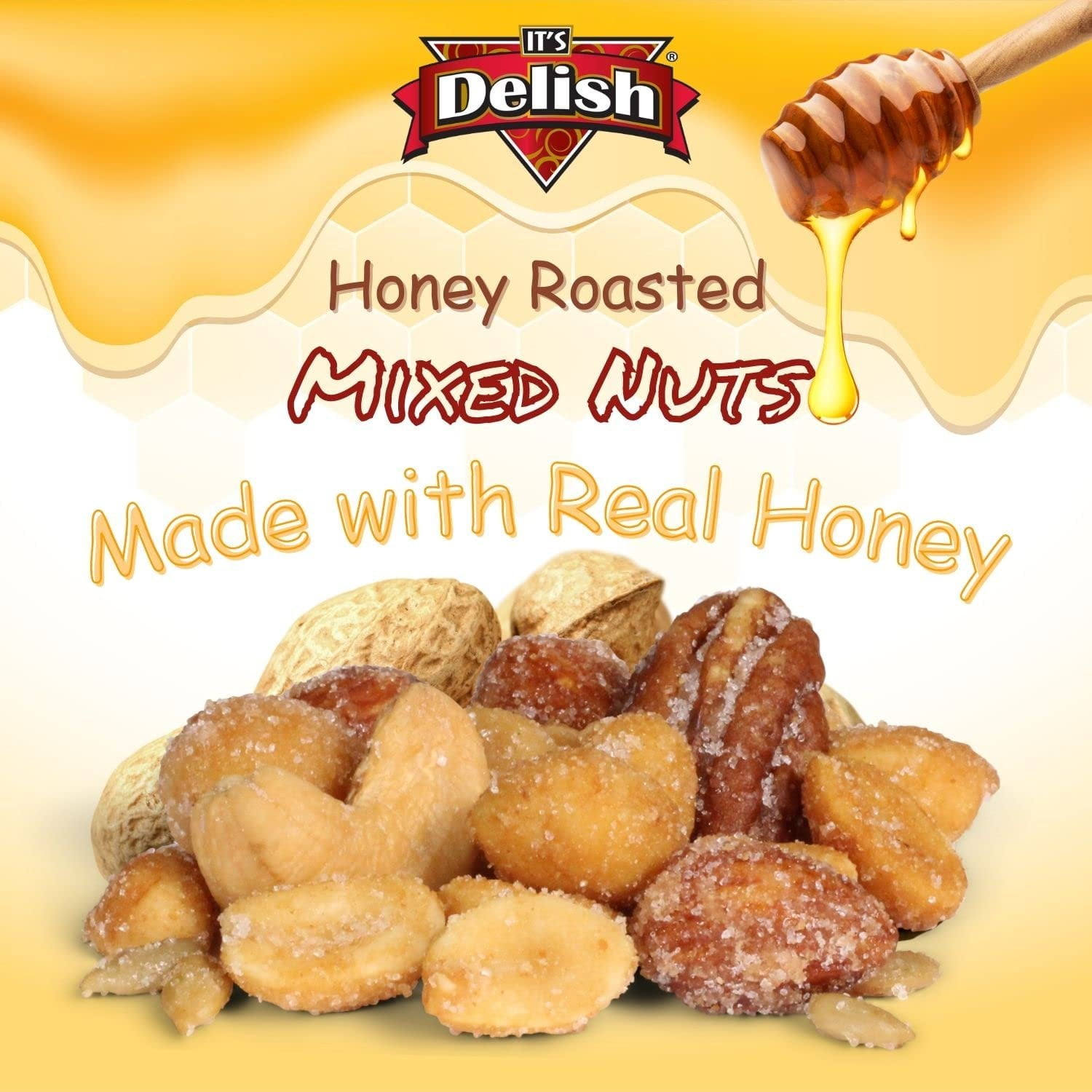 Honey Roasted Mixed Nuts by It's Delish, 2.5 LBS Reusable Jumbo Container  Gourmet Mixed Nuts in Honey Sugar Coating, Sweet & Heart Healthy Salted Nut, Kids Snack - Non-Dairy, Kosher Parve