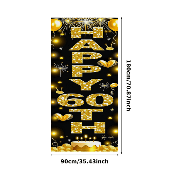 Glamorous Golden Glittery Happy 60th Birthday Banner Party Backdrop Decorations for Photography Props Birthday Party Celebrations Event Decors