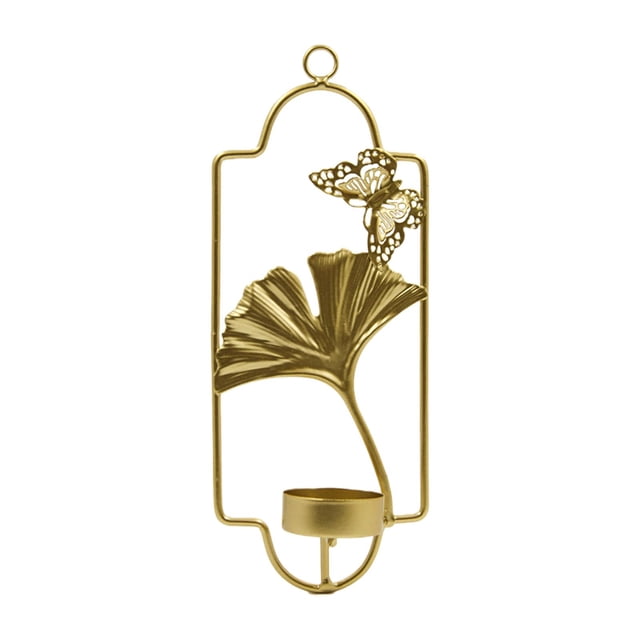Candelero montado en pared Zulema Ginkgo dorado Porta vela