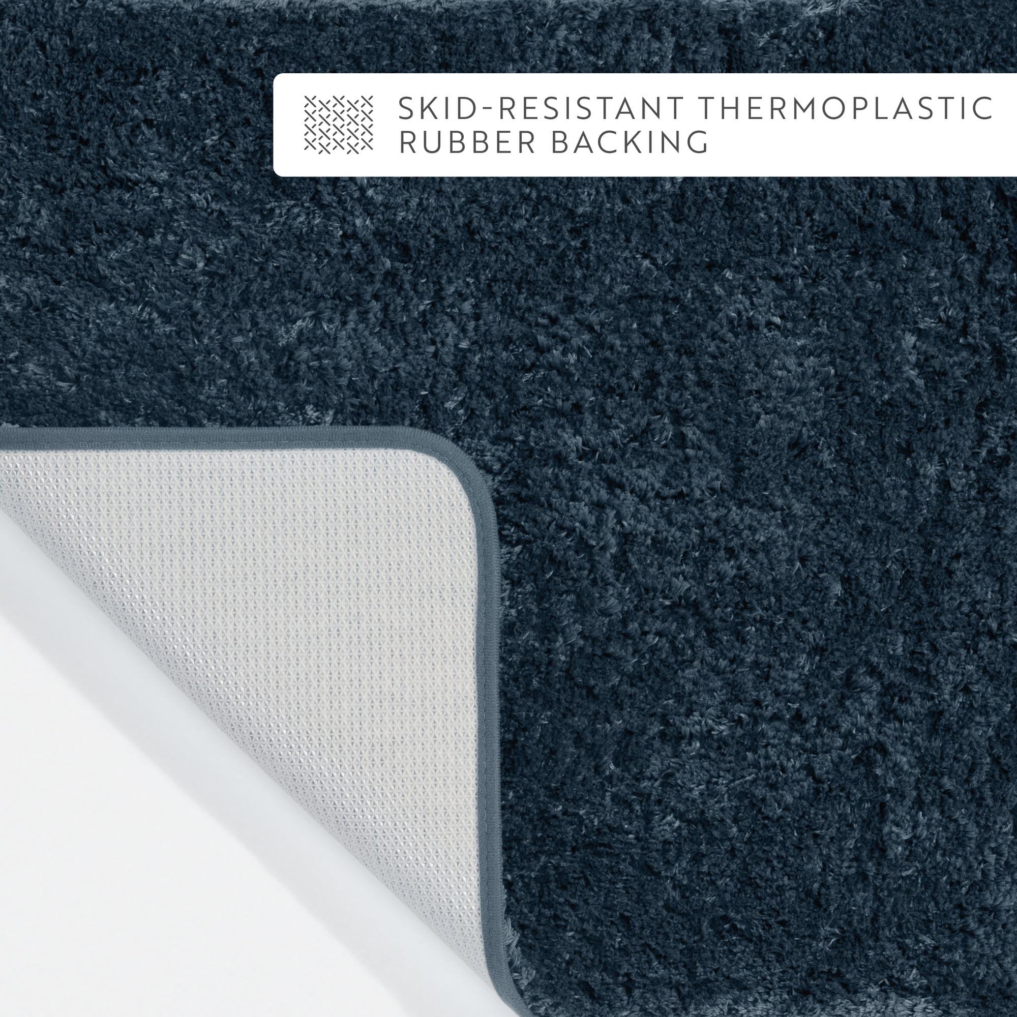 Plush Absorbent Bath Mat Rug with Anti-Skid Rubber Backing, 24 x 17, Navy, by Noble Linens