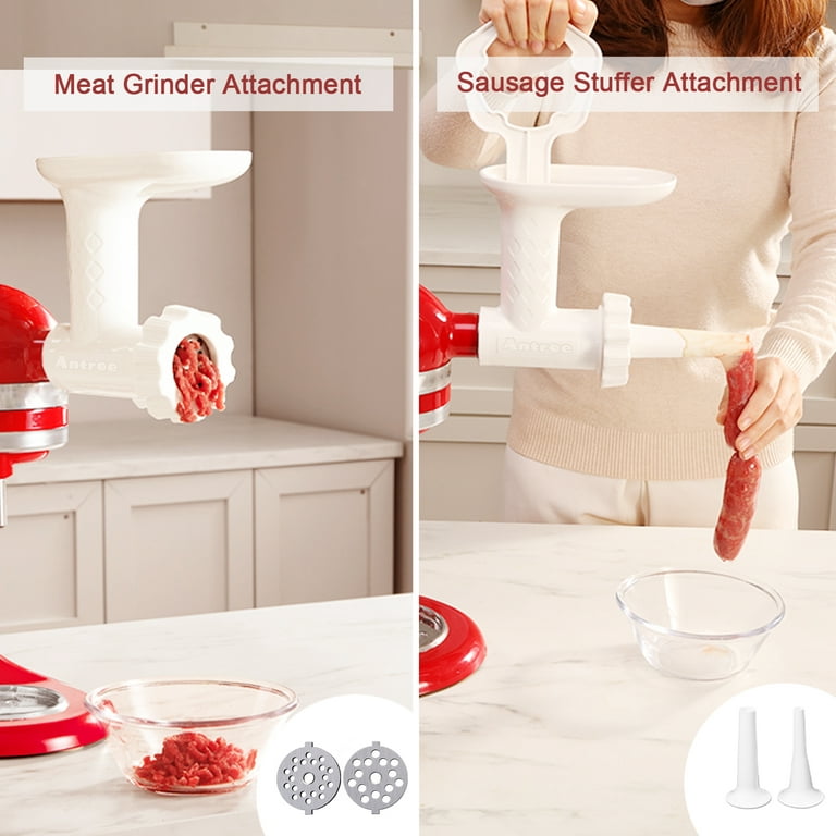 Food Meat Grinder Attachments for KitchenAid Stand Mixers Includes 2  Sausage Stuffer Tubes, White 