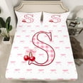 thumbnail image 2 of Feelyou Buffalo Initial Letter Full Size Sheets for Kids, Kawaii Pink Ribbon Bow-tie Bed Sheets, Monogrammed S Sheet Sets, Lightweight Room Decor, 4 Pieces, 2 of 7