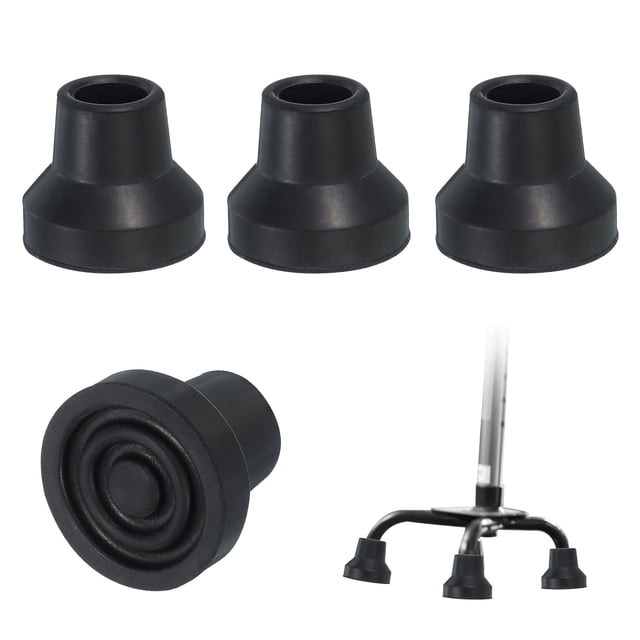 Quad Cane Tips 5/8 Inch, 4 Pcs Replacement Foot for Standing Stick Women Men Seniors, Black(Style 3)