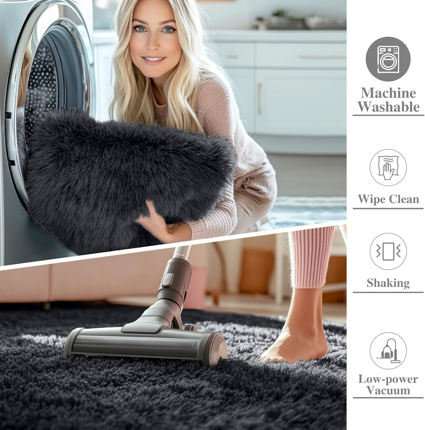 Buganda Fluffy Area Rugs, Round Area Rug for Living Room, Soft Decorative Carpet for Indoor Home, 3'x3', Black