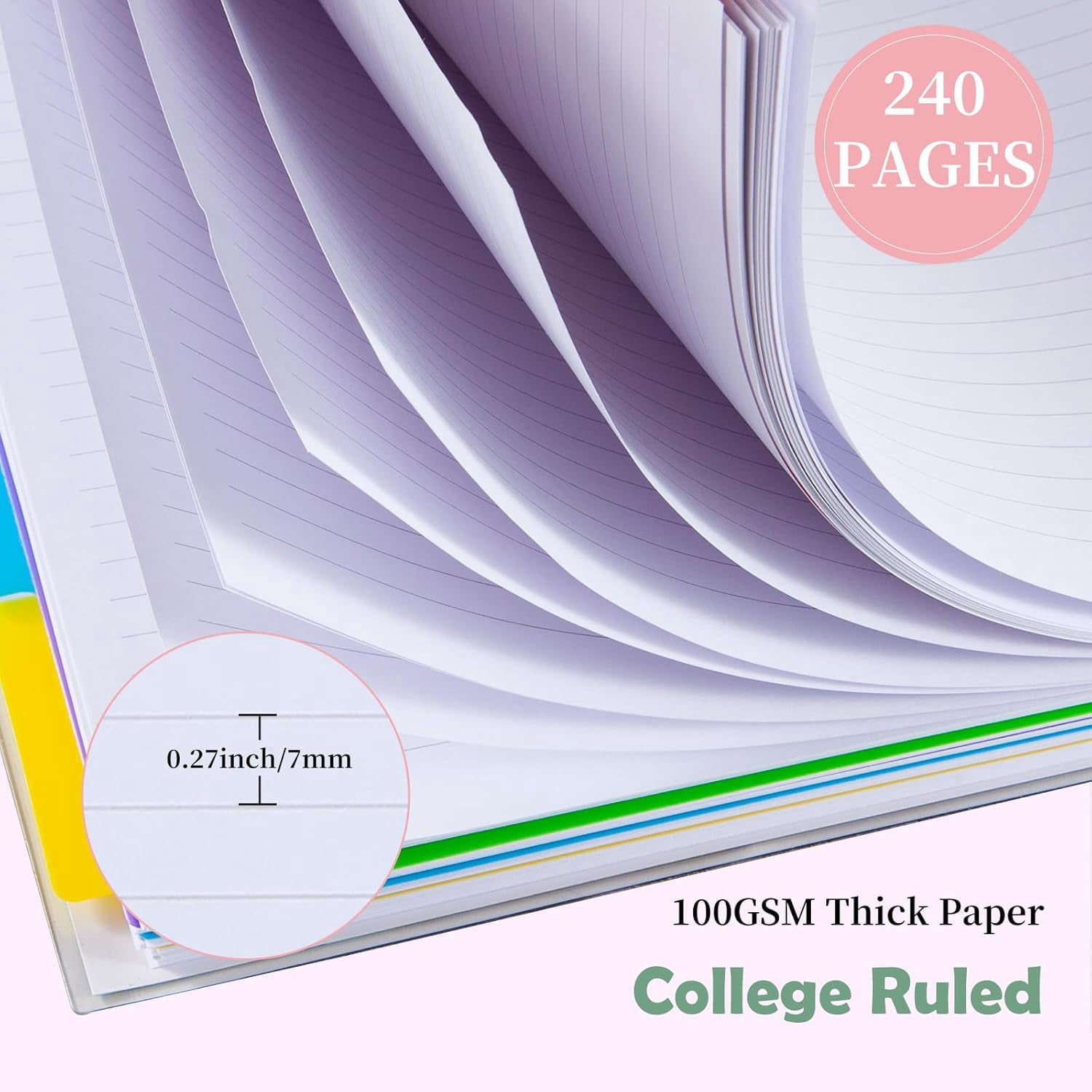 5 Subject Notebook College Ruled, A5 Spiral Notebook with Removable Pocket Dividers Tabs, Lined Organizer Notebook Journal for Women, 240 Pages Notebooks for Work School Note Taking, Blue Marble