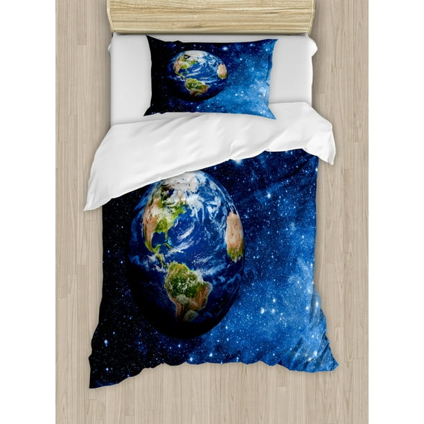 Space Duvet Cover Set Outer View Of Planet Earth In Solar System