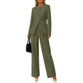 thumbnail image 3 of Women Suits 2 Piece Set Business Casual Dressy Blazer Jacket and Wide Leg Pantsuits Formal Outfits Olive Green XL, 3 of 9