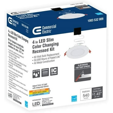 Commercial Electric Ultra Slim High Lum 4 inches Color Selectable Canless Led Recessed