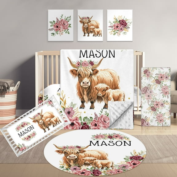 KAINSY Personalized Baby Crib Bedding Set,5 Pcs Custom Name Bedding Crib Sets for Girls Boys - Nursery Bedding Sets for Crib,Soft Toddler Crib Sets for Customized Gifts,(Fixed Size)