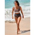 thumbnail image 5 of 2 Piece Bikini Set for Women Color Block 2025 Sporty Longline Swim Top with High Waisted Swimsuit Bottom, 5 of 6