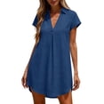 thumbnail image 4 of TRUNZI Beach Cover Ups for Women Short Sleeve V Neck Flowy Loose Fit Lightweight Bathsuit Swimwear Dresses Navy L, 4 of 7