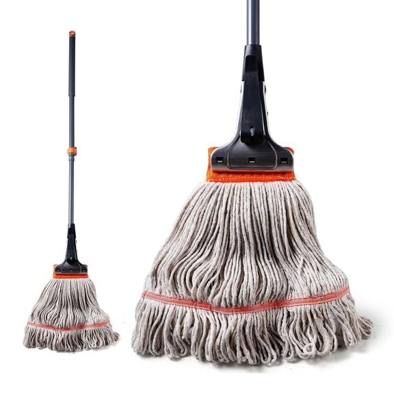 Yocada Heavy Duty Cotton Mop Looped-End String Mop with 52" Iron Pole for Commercial Industrial, Red