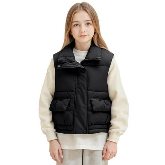 Krdevn Girls Down Vest Padded Sleeveless Jacket Warm Quilted Winter Coat for Kids and Teens Outerwear Layer,Fall Clothes,Size:9-10 Years