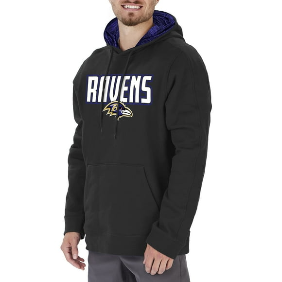 Zubaz Men's NFL Team Color, Primary Logo Hooded Hoodie with Viper Print Details, Baltimore Ravens, Small