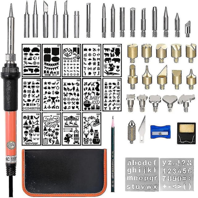 Kit para quemar leña, herramienta para quemar leña con soldador, 54 piezas, temperatura ajustable para estufa de leña con juego de soldador, pluma para quemar madera con pirograbad