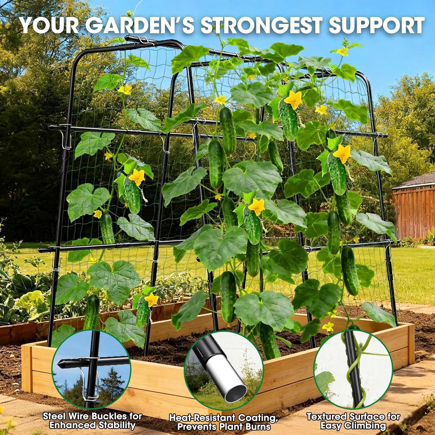 Cucumber Trellis for Raised Bed and Garden, 47" H x W U-Shaped Metal Garden Climbing Plants with Nylon Netting, Vegetable Support Frame