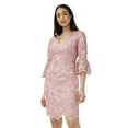 thumbnail image 2 of Adrianna Papell Day V-Neck Back Zipper ¾ Bell Sleeves Short Embroidered Dress by Curated Brands, 2 of 2