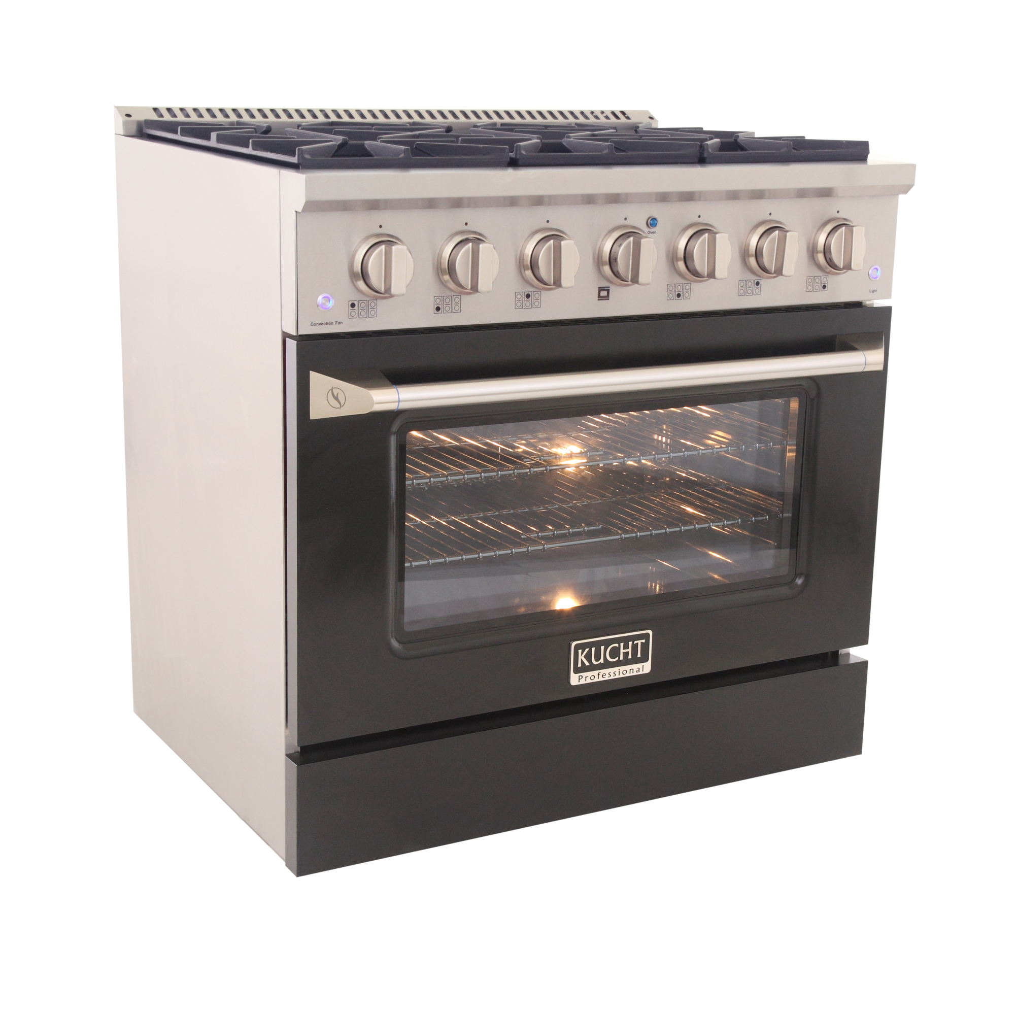 36 in. 5.2 cu. ft Dual Fuel Range for Natural Gas Sealed Burners in Black.