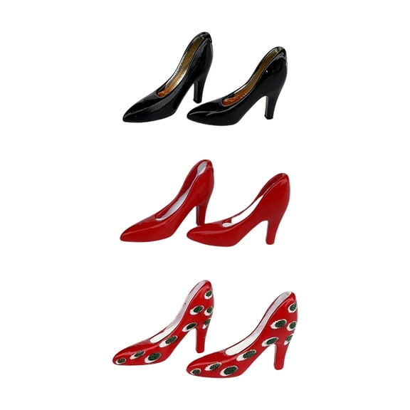 3 Pairs Miniature High Heel For 1/12 Dollhouses Metal Shoes With Artistic Detailing Display Ready