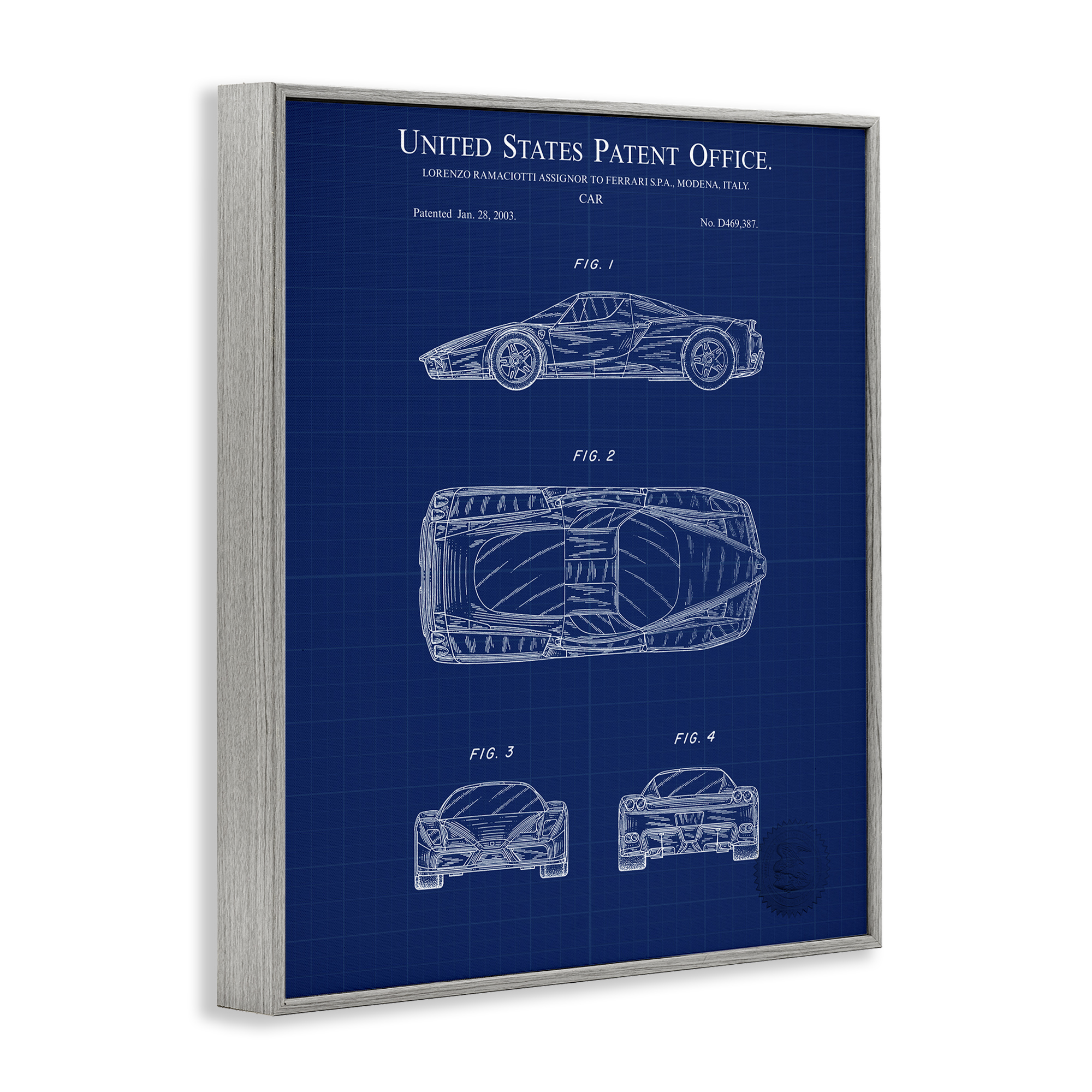 Stupell Industries Detailed Car Blueprint Transportation Painting Gray Framed Art Print Wall Art, 16 x 20