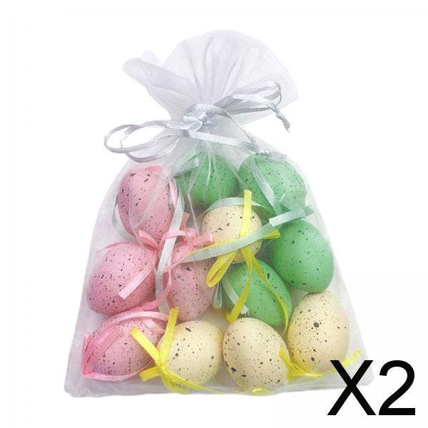 2x 12 Piezas Adornos de Huevos de Pascua Decoración de Pascua Colgantes con Cinta para Proyectos Escolares Perfecl