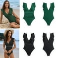 thumbnail image 3 of Sinyiin Women 1 Piece Monokini Flounce Swimsuit Push Up V Neck Bathing Suit High Waist Ruched Swimswears Monokini for Beach Pool, 3 of 16