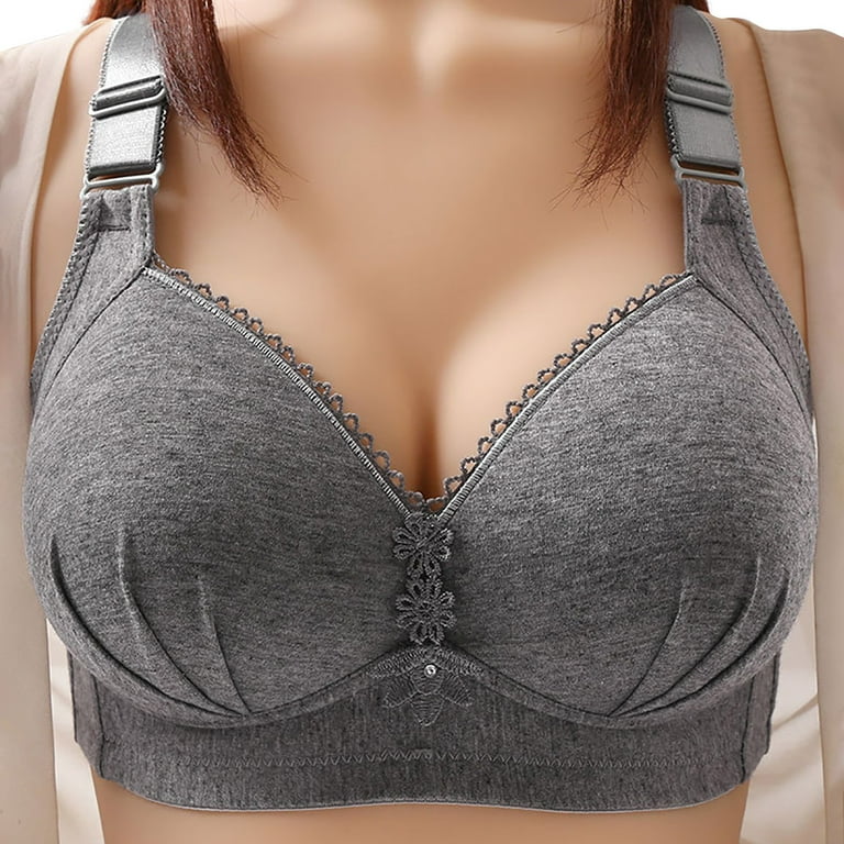 Eashery Under Outfit Bras for Women Women's Push Up Lace Bra Underwire  Plunge Full Coverage Bras Plus Size Support Grey Large 