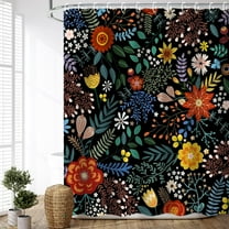 Black Floral Shower Curtain for Bathroom Flower Shower Curtain Dark Shower Curtains Colorful Unique Boho Shower Curtain Set with 12 Hooks, 72W x72 H