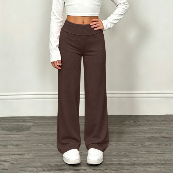 UKHCCC Girls' Wide Leg Pants, High Waisted Stretch Palazzo Pants with Elastic Waist, Lightweight Full-Length Casual Trousers for Ages 5-14