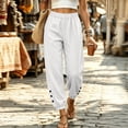 thumbnail image 5 of Qingpeng Womens Textured Woven Jogger Pants Elastic Drawstring High Waisted Side Hidden Pockets Button Decor Cuff Loose Summer Casual Trousers, 5 of 7