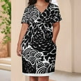 thumbnail image 3 of Black Ink Fish Lotus Pattern Design Women's Summer Short Sleeve Casual Dresses Party Dress, 3 of 5