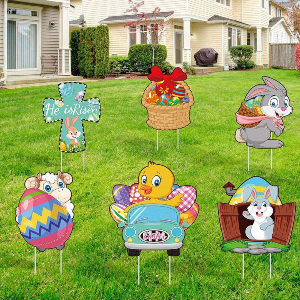 6 Pieces Easter Bunny & Egg Yard Decorations, Outdoor Easter Lawn