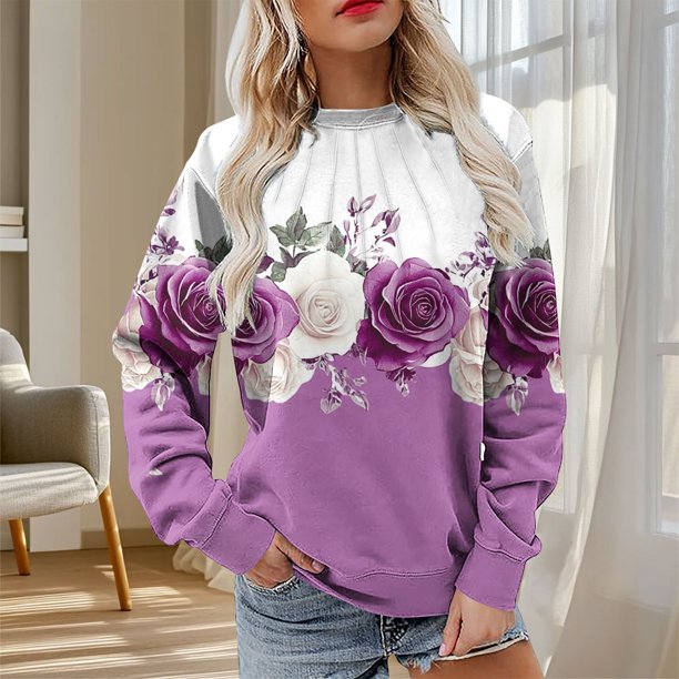 Heisall Womens Hoodies Spring Autumn Non-positional Print Fashion Casual Loose Ribbed Design Crewneck 2025 New Arrival Tops