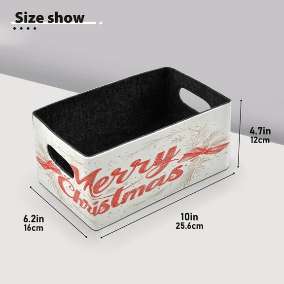 BZSMCE Shelf Baskets Merry Christmas Elegant Bowknot Pattern Storage Cube Bins 10.1*6.3*4.7in Set of 2