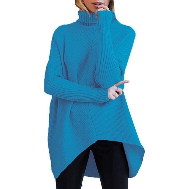 Suéter de punto de manga larga con cuello alto y dobladillo irregular para mujer de Europa y Estados Unidos para otoño e invierno