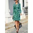thumbnail image 3 of V Neck Button Front Printed Dress for Women Above Knee Length Green Medium, 3 of 5