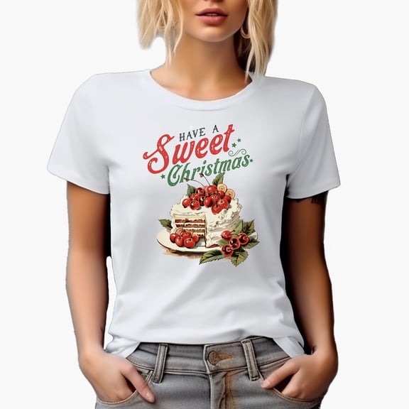 Have a Sweet Christmas with Vintage White Cake with Cherries Art Merch Gift, White T-Shirt, Small