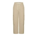 thumbnail image 4 of Mohiass Women High Waisted Wide Leg Cargo Pants Baggy Stretchy Casual Trousers Streetwear Fashion Trendy Travel Sweatpants Beige L, 4 of 5