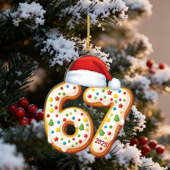 WKSCLPAI Christmas 67 Ornament, Acrylic 2D Funny Gingerbread Ornaments, Christmas Six Seven Meme Decor for Teens, Xmas Tree Hanging Ornaments, Gift for Interesting People, #A