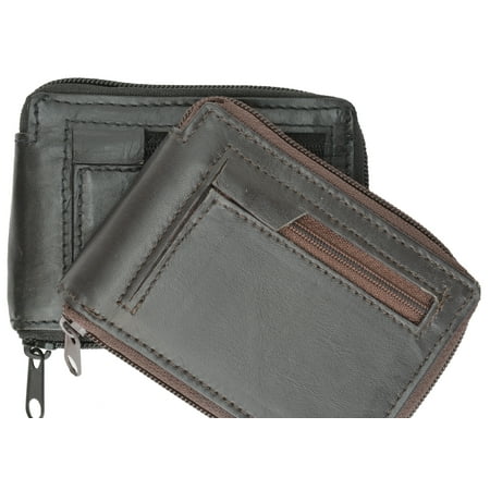 Leather Wrap Around Wallet - Zip Around Genuine Leather Bifold Wallet 1674 (C) Black