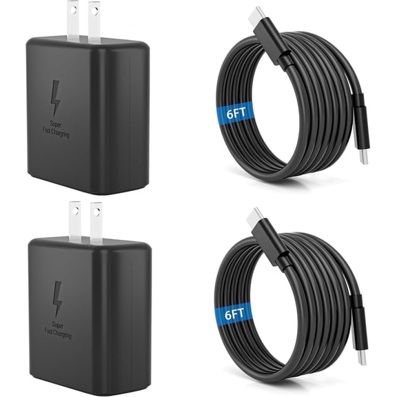 2025 45W Super Fast Charger Type C USB C Android Charger with C to C 6FT Long Cable 2Pack Compatible with Samsung Galaxy S25/S25 /S25