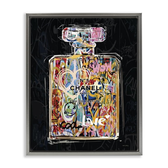 Stupell Industries Eclectic Urban Graffiti Perfume Gray Floating Frame Canvas Art, 25 x 31, by Amber Sterling