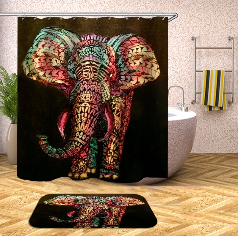 Animal Print Elephant Pattern 2 Pieces Shower Curtains Set 3D Print