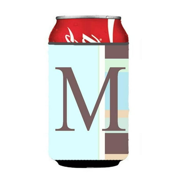 Letter M Initial Monogram - Blue Stripes Can or Bottle Hugger