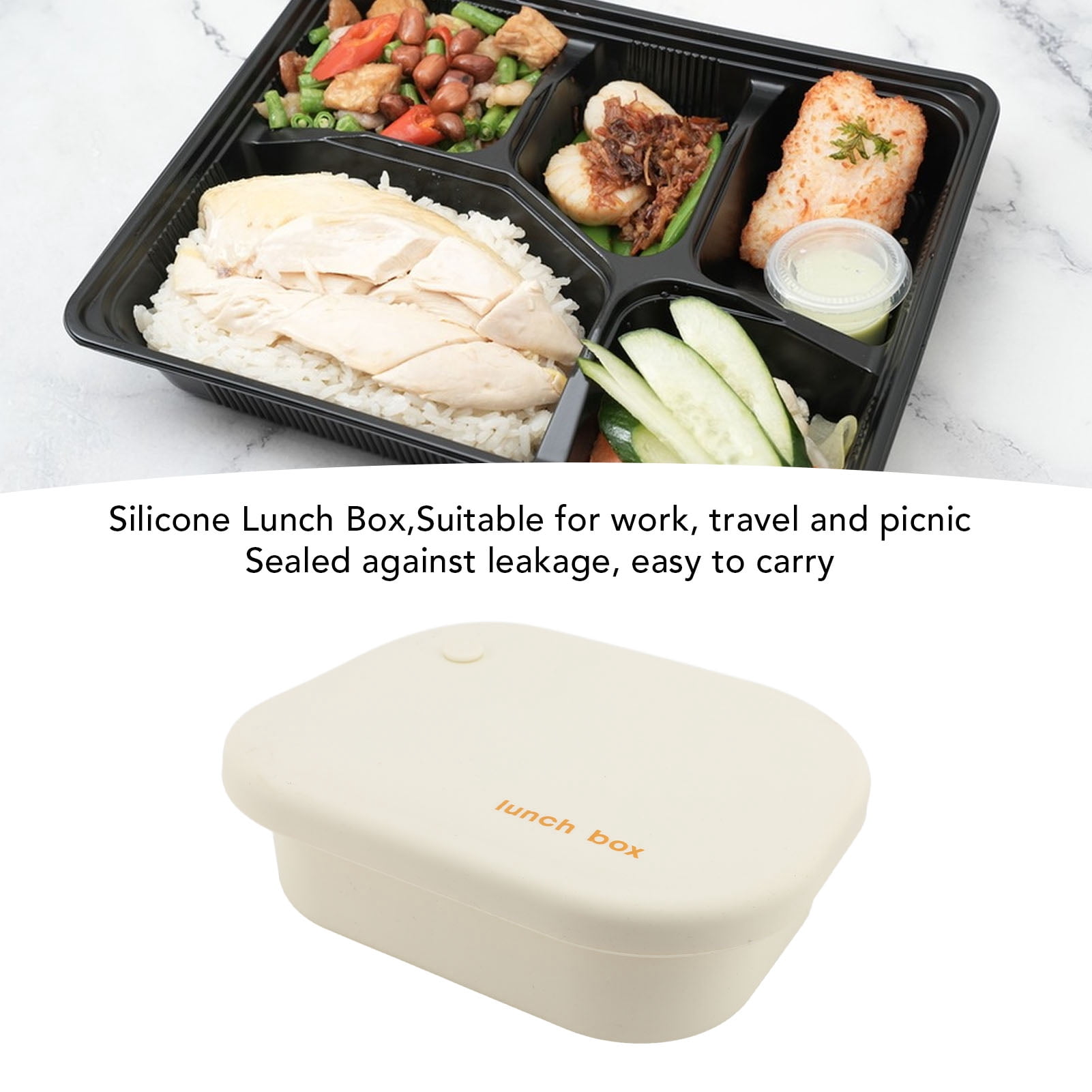 Riousery Silicone Bento Box 4 Compartment Microwave Safe Sealed Container for Work Travel 8.66 inches / 22 cm Milky White