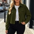 thumbnail image 2 of Thousandth Women's Corduroy Cropped Shacket Jacket Casual Button Down Chest Pocket Long Sleeve Coat Loose Fit Fall Layering Outer Coat, 2 of 9