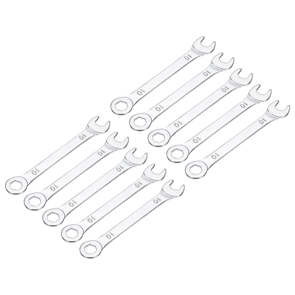 10 Packs 10mm Thin Combination Wrench with Offset 6-Point End and Angled Open End